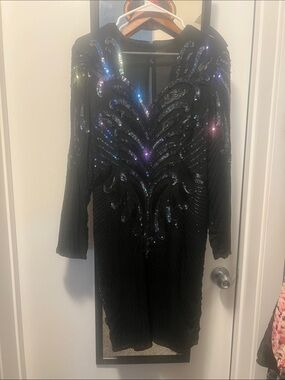Patra Black Sequin Long Sleeve Evening Dress